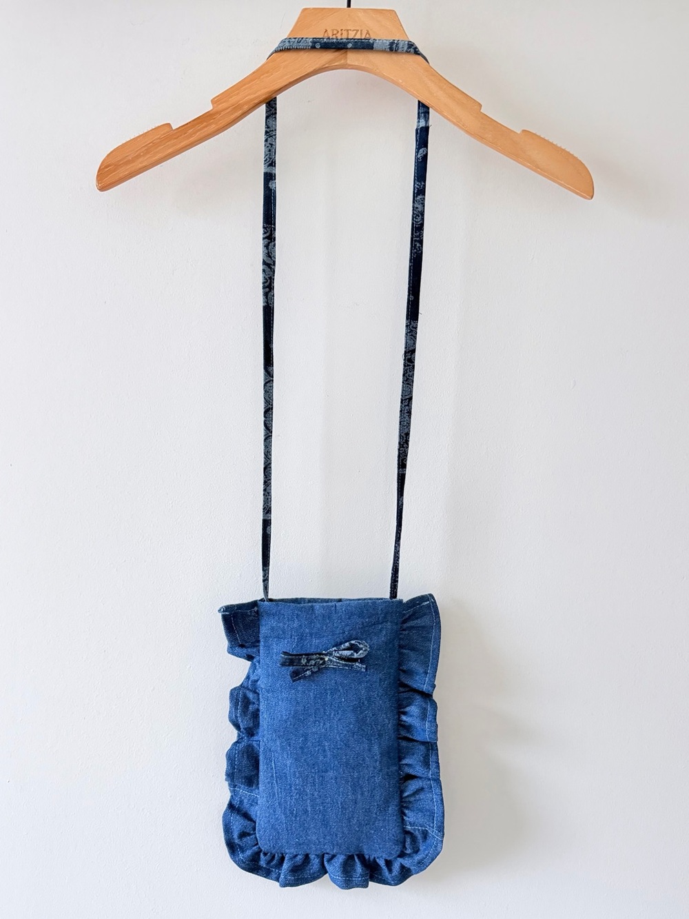 Handmade Denim Ruffle Crossbody Bag Blue Jean Bow Cottagecore Y2K - Picture 2 of 10